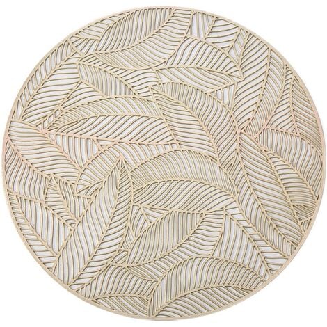 XINUY Placemats Set of 6, Round Leaf Placemats for Dining Table Hollowed-out Pressed Vinyl Placemats (Gold)