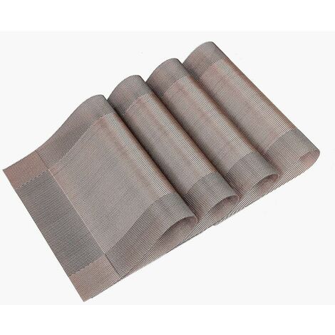 Placemats Set Set of 4 Washable PVC Heat Resistant Non-Slip Table Mat for Dining Kitchen Living Room Garden or Dining Room Restaurant - Brown