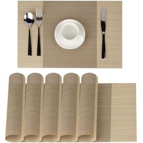 Placemats, Table Mats, Non-Slip, Washable, PVC, 30 x 45 cm, Heat Resistant, Rigid, Stain Resistant, Set of 6 (Beige)