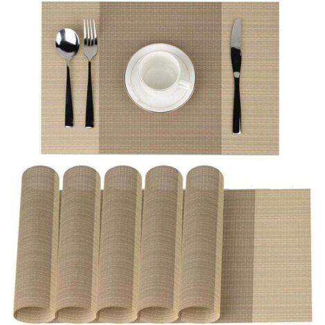 Placemats, Table Mats, Non-Slip, Washable, PVC, 30 x 45 cm, Heat Resistant, Rigid, Stain Resistant, Set of 6 (Beige)