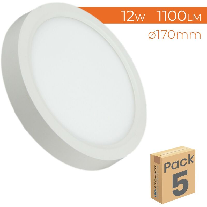 

Led Atomant Sl - Plafón LED Circular Superficie 12W 1100LM 170mm | Blanco Cálido 3000K - Pack 5 Uds. - Blanco Cálido 3000K