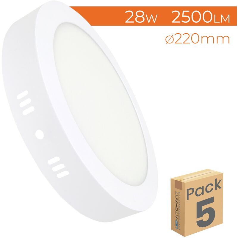 

Led Atomant Sl - Plafón LED Circular Superficie 28W PLUS 2500LM 6500K 220mm | Blanco Frío 6500K - Pack 5 Uds. - Blanco Frío 6500K