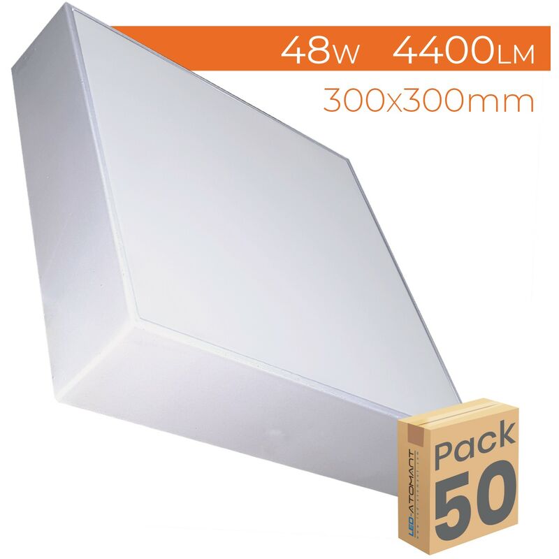 

Led Atomant Sl - Plafón LED Cuadrado Superficie 48W 4400LM 300mm Frameless | Blanco Frío 6500K - Pack 50 Uds. - Blanco Frío 6500K