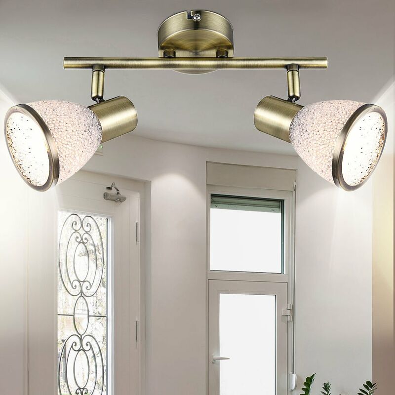 

Plafón LED, latón antiguo, focos móviles, ELSA