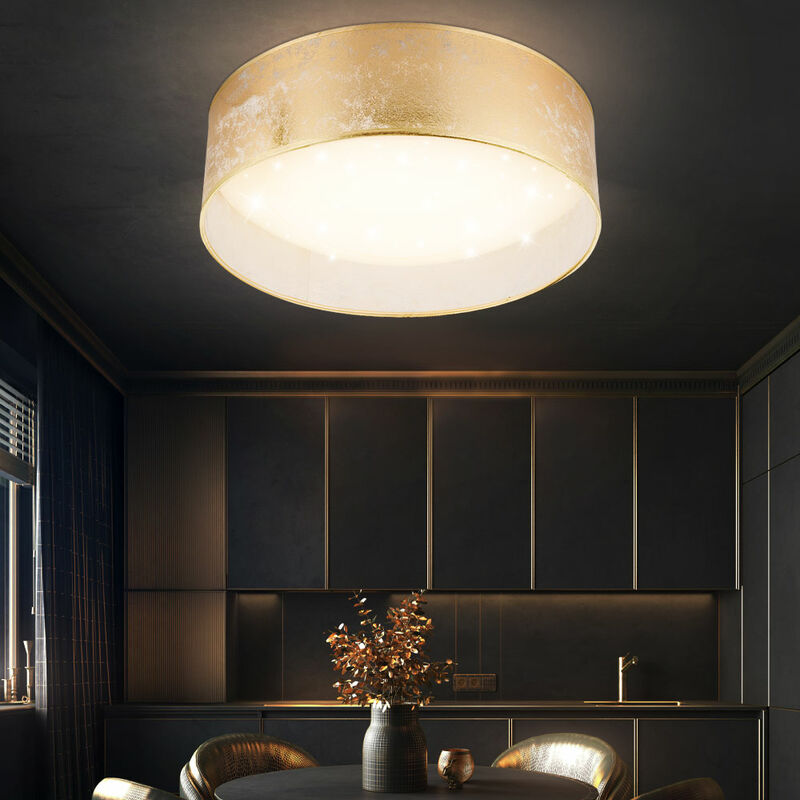 

Plafón LED salón comedor efecto estrella textil hoja de oro Globo 15187D7