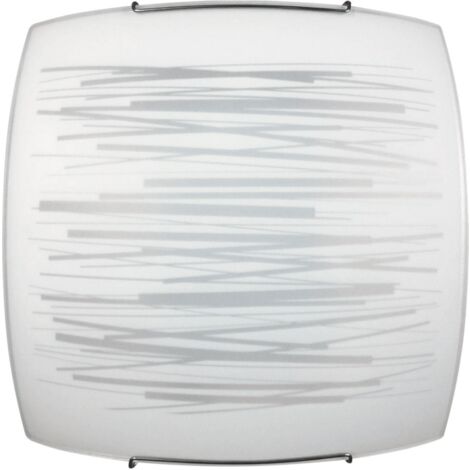 Plafón 1xE27 Ganchos Placa Cristal Cromado Blanco Decorado Líneas Horizontales E-Energy Manuela