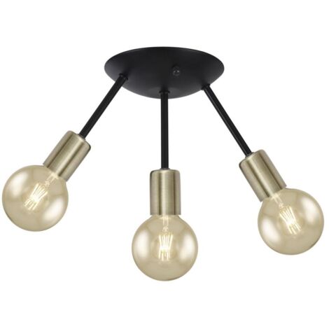 Plafón 3 luces modelo Tripoli acabado negro-cuero 33 cm(alto)20 cm(ancho)20 cm(largo)