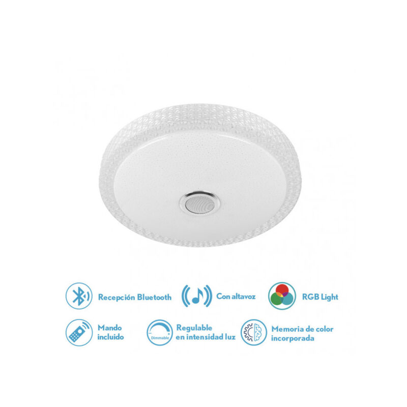 Senko - fabrilamp Plafon 48w Zaid 3000-4000-6500k rgb Blan/transp Bluetooth 7x38x38 Cm Control, dimmer de Intensity Memory and Speaker 3744lm