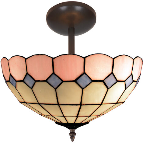 Plafón bajo de techo con pantalla Tiffany, luz indirecta diámetro 30cm Serie Pink 281544