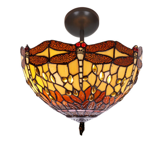 Plafón bajo de techo medio Tiffany diámetro 30cm Serie Belle Amber 232544