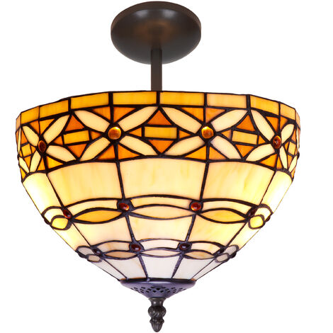 Plafón bajo de techo medio Tiffany diámetro 30cm Serie Marfíl 225544