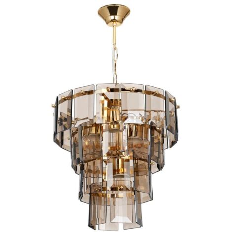 Plafón de 4 luces Falez MDL3829 cristal ahumado y dorado