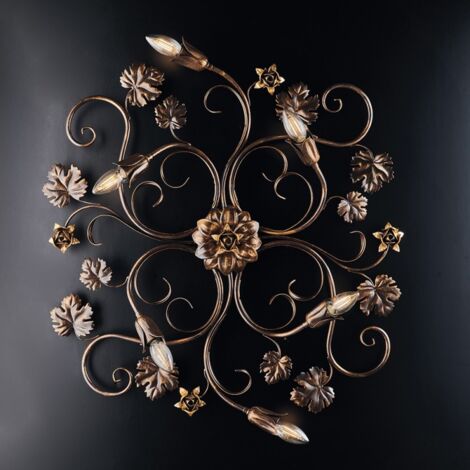 Plafón de hierro Marrón Dorado seis luces 79x67x h17 cm