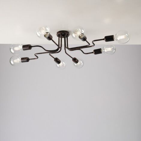 Plafón de hierro negro con decoración cobre ocho luces 83x66x h17 cm