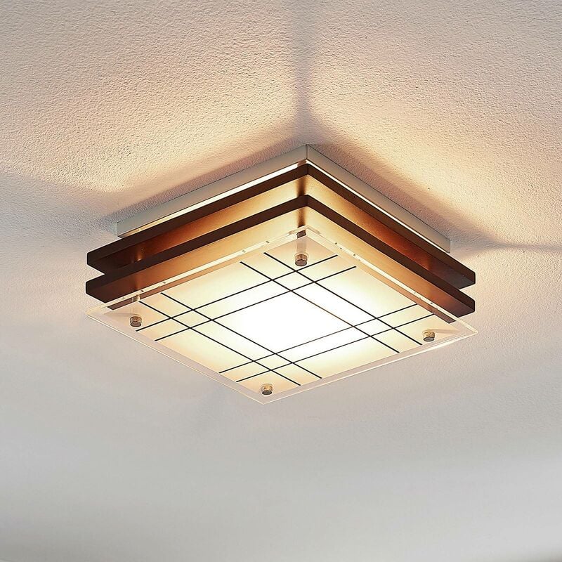 

Plafón de madera Thees vidrio a cuadros, 23,5 cm