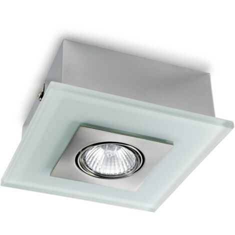 Plafón de superficie “Zeta” con foco orientable GU5.3 IP20 fabricado en aluminio y placa de cristal flotado decorativo color bla