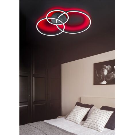 Plafón de techo LED redondo orientable Winona negro con retroiluminación RGB y mando a distancia multifunción l. LED moderno de 77 cm