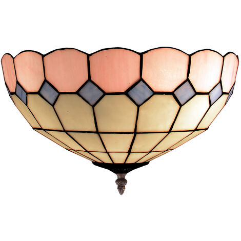 Plafón de techo pegado al techo con pantalla Tiffany diámetro 40cm Serie Pink 281200