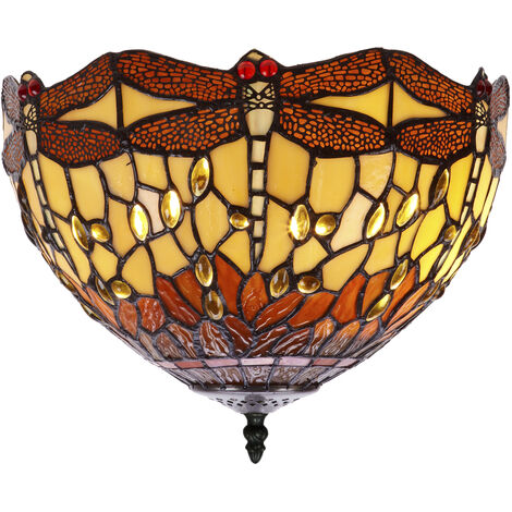 Plafón de techo pegado al techo con pantalla Tiffany Serie Belle Amber 232500