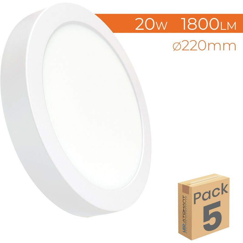 

Led Atomant Sl - Plafón LED Circular Superficie 20W 1800LM 220mm | Blanco Frío 6500K - Pack 5 Uds. - Blanco Frío 6500K