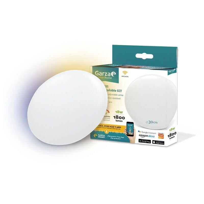 

Garza ® Smarthome - Plafón LED techo Inteligente wifi 30cm diámetro, luz blanca neutra regulable con cambio de intensidad y temperatura. Programable,