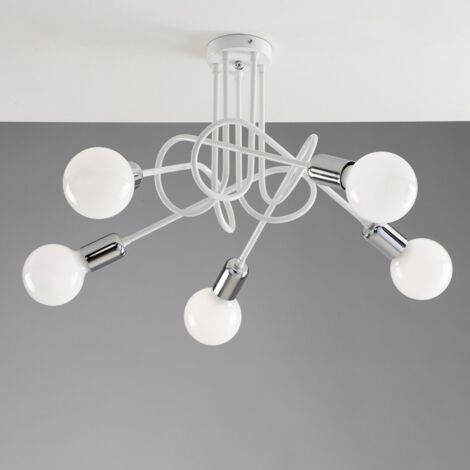 Plafón Urban de hierro blanco con acabado cromado cinco luces 52x h33 cm