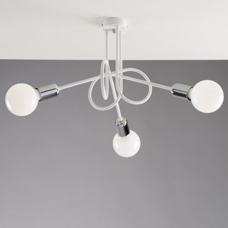 Plafón Urban de hierro blanco con acabado cromado tres luces 42x h30 cm