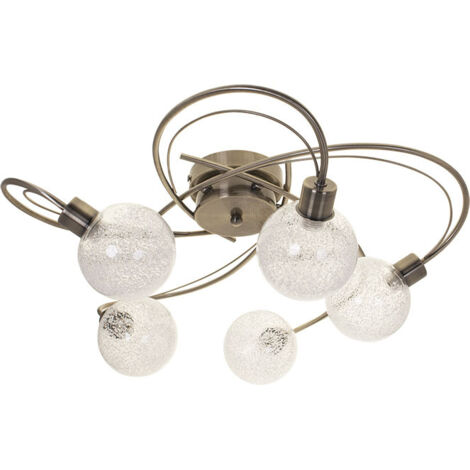 Plafón vita 5xg9 al.23xd.53cm cuero con bolas de cristal transparentes