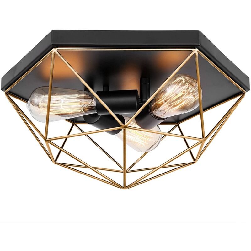 Toolight - plafonnier APP1094-3C noir or 3-POINTS de lumière E27 40,5X35,5X20CM