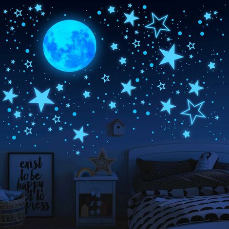 Lune météore étoile lumineuse stickers muraux chambre salon autocollants  lumineux autocollants muraux décoratifs auto-adhésifs