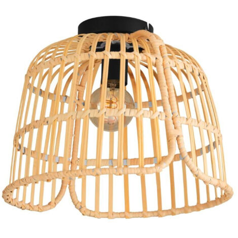 Plafond Glyneath Wood Nature E27 1x40W H: 20,5 cm Ø37,5 cm Dimmable