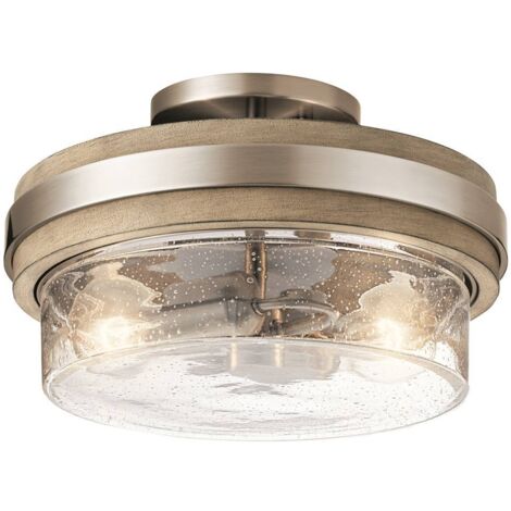 Plafond Grand Bank E27 40W Steel, verre Gris antique vieilli b: 30,5 cm Ø30,5 cm