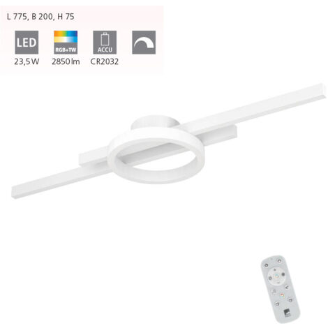Plafond LED Amandolo Aluminium, acier, blanc en plastique 23,5W 2700-6500K L: 77,5 cm B: 20 cm H: 7,5 cm Dimmable