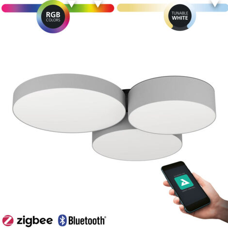 Plafond LED Barbano-Z en acier noir Textile, gris en plastique, blanc 3x7,5W 2700-6500K L: 60,5 cm B: 56,5 cm H: 9cm avec fonction Connect-Z