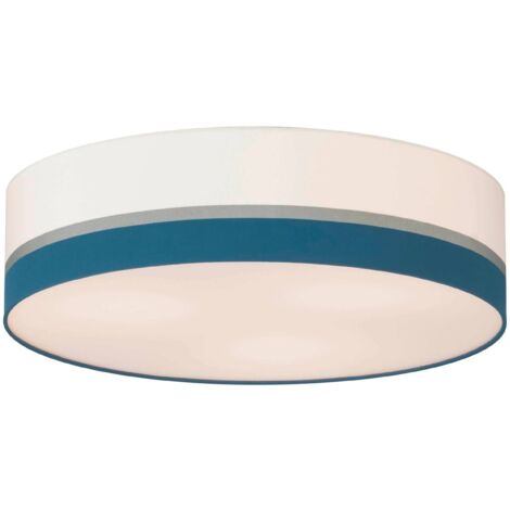 Plafond luminaire spaltini acier blanc / textile, plastique blanc, argent, bleu e27 3x25w h: 17,5 cm Ø57 cm dimmable