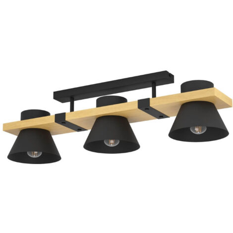 Plafond MacCles Steel, Bois noir, marron E27 3x15W L: 78 cm B: 18 cm H: 20,5 cm