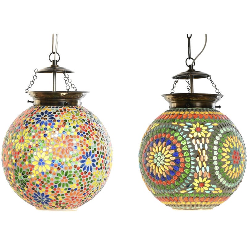 Dkd Home Decor - Plafonnier Verre Métal 25X25X30 Mosa Que