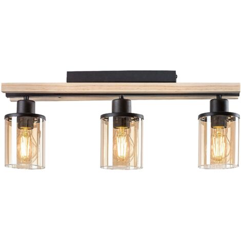 Plafond Niylah Metal / Wood Verre noir Ambre E27 3 x Max.25W L: 55 cm H: 21,5 cm Ø9.5 cm Dimmable