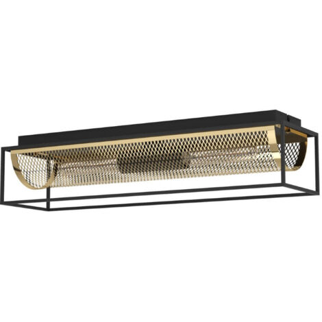 Plafond nohales acier noir, laiton e27 2x40w l: 64 cm b: 17cm h: 14,5 cm