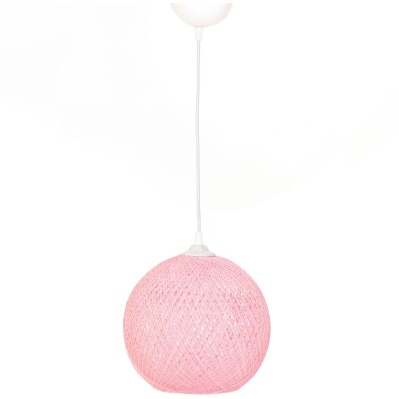 Plafonnier en jute, fait main, couleur rose Blanc
