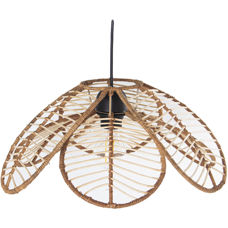 Plafonnier en Rotin Naturel +99271, 1Xe27, 1X40W °40X19, Câble Noir : 73 Cm