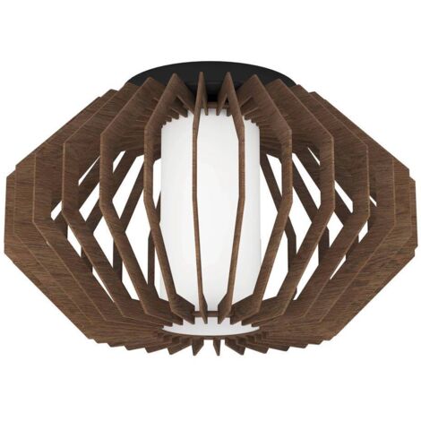 Plafond rusticaria bois, brun verre, blanc e27 1x40w h: 27,5 cm Ø45 cm dimmable