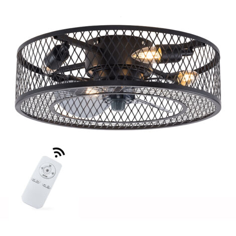 Plafondier avec ventilateur, plafondier avec ventilateur et télécommande programmable, plafonnier rétro avec ventilateur (ampoule non fournie), idéal pour la chambre à coucher et le salon