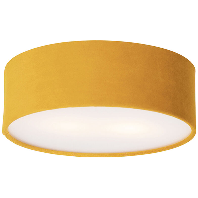 Ceiling lamp ocher 30 cm with golden inside - Drum - Yellow