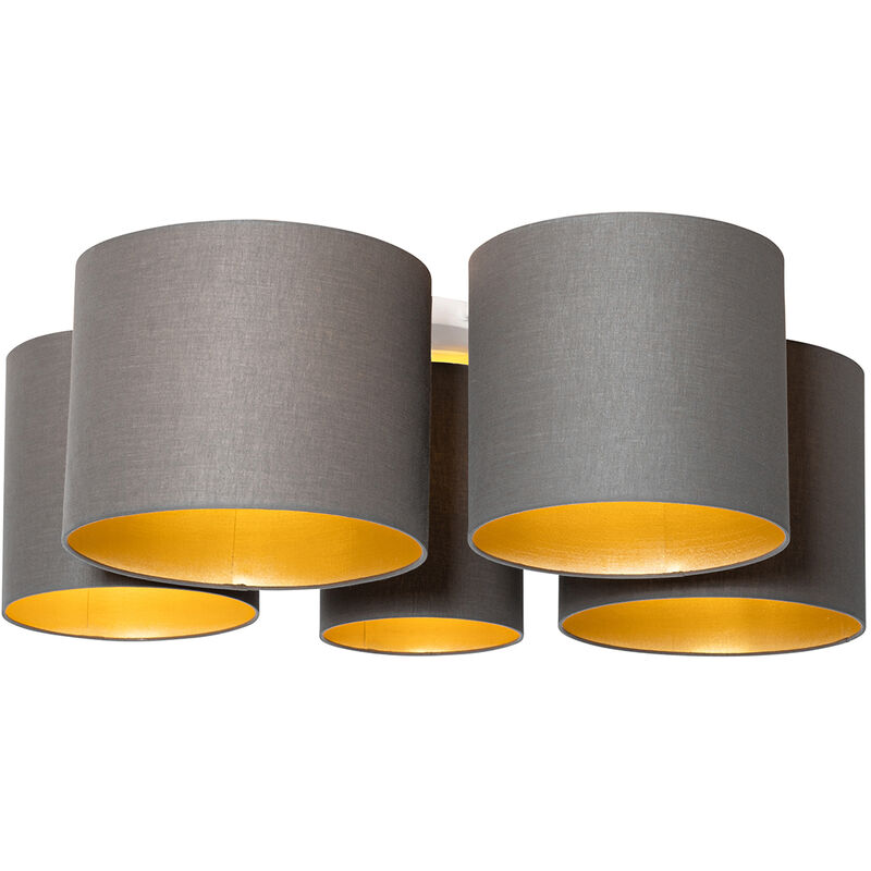 Ceiling lamp taupe with gold interior 5-lights - Multidrum - Gold/Messing