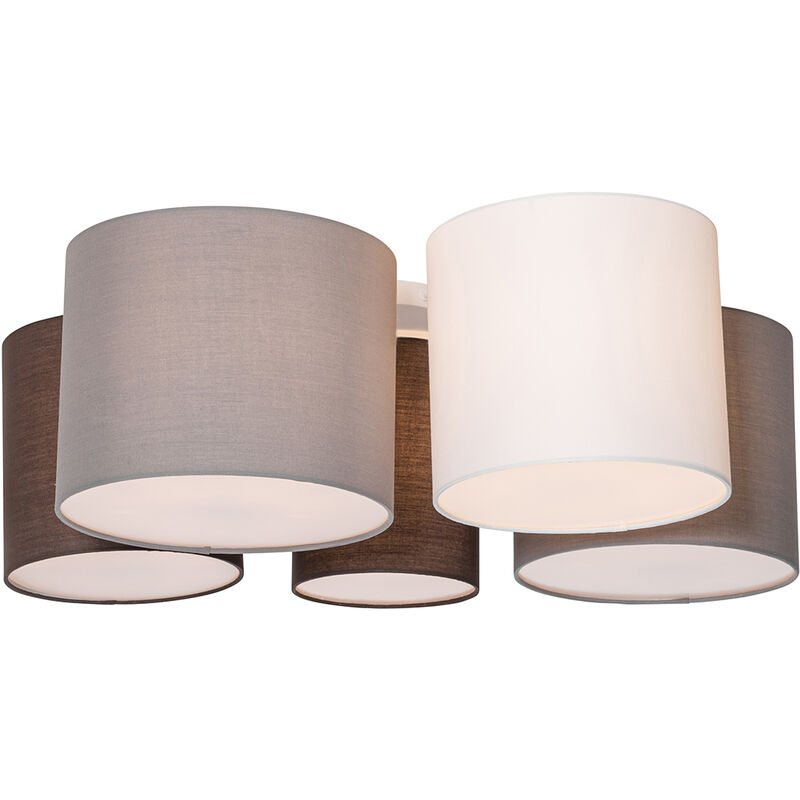 Qazqa - Ceiling Light White Grey And Brown 5-light - Multidrum