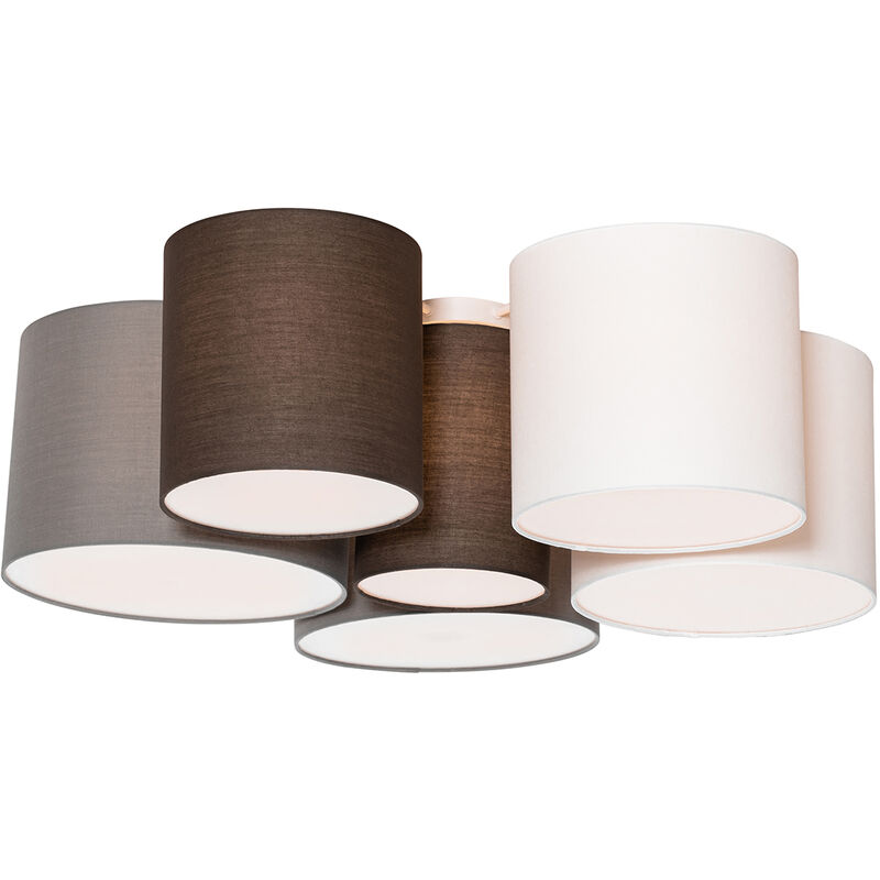 Qazqa Ceiling Light White Grey And Brown 6-lights - Multidrum
