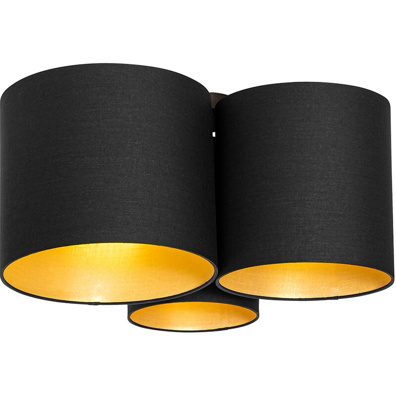 Qazqa - Ceiling Lamp Black With Golden Interior 3-light - Multidrum