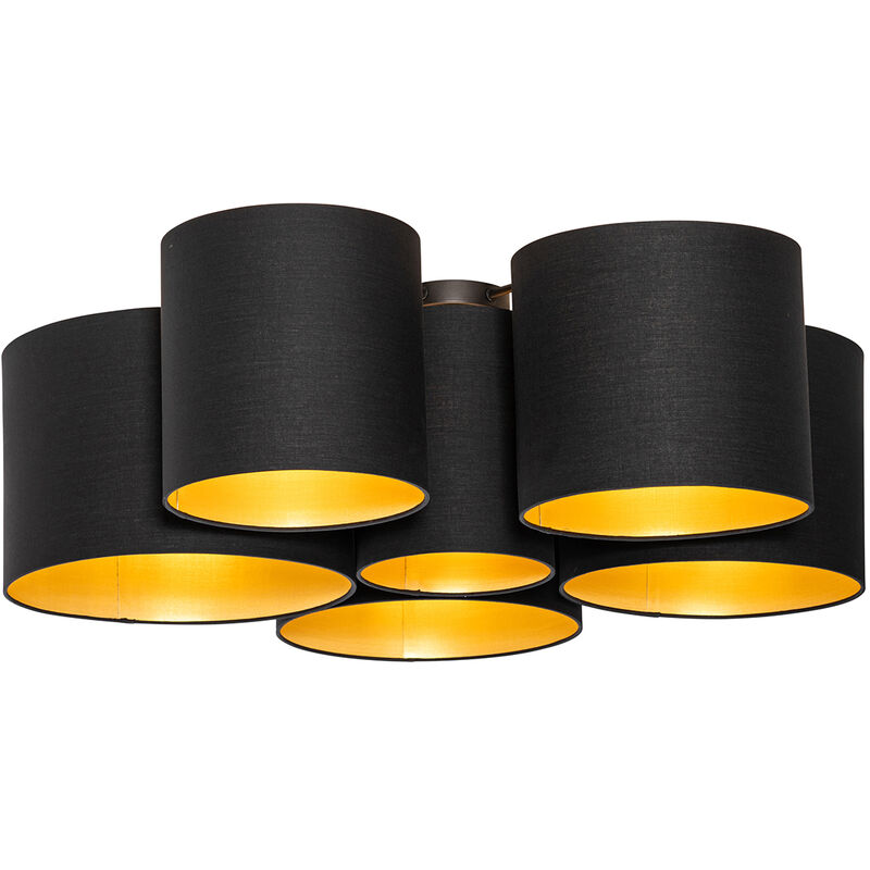 Qazqa - Ceiling Light Black With Gold Interior 6 Lights - Multidrum