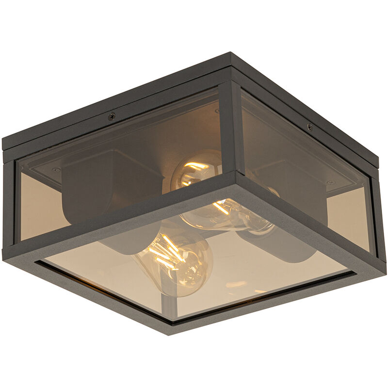Qazqa Deckenleuchte Schwarz Mit Rauchglas 2-flammig Ip44 - Charlois